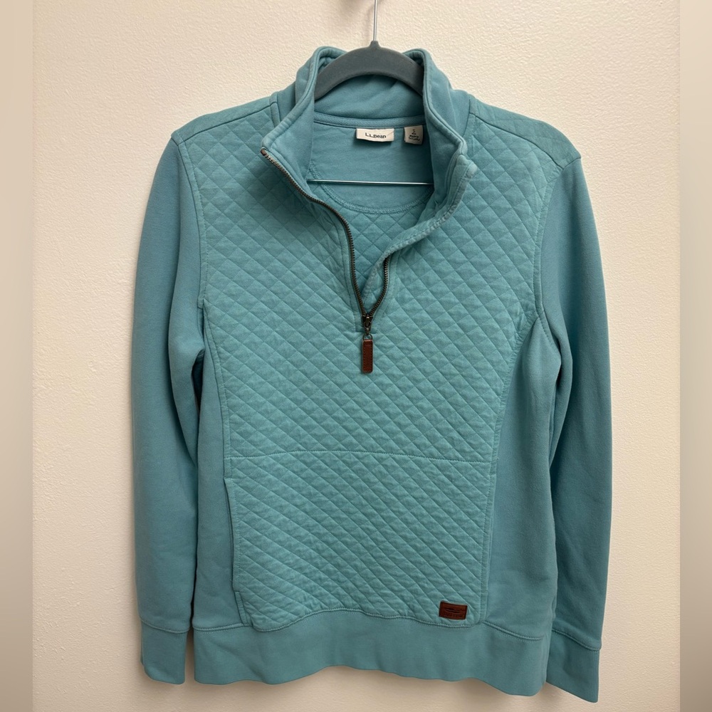 L.L. Bean Quilted Quarter Zip Pullover Sweatshirt Teal Turquoise Women’s Small